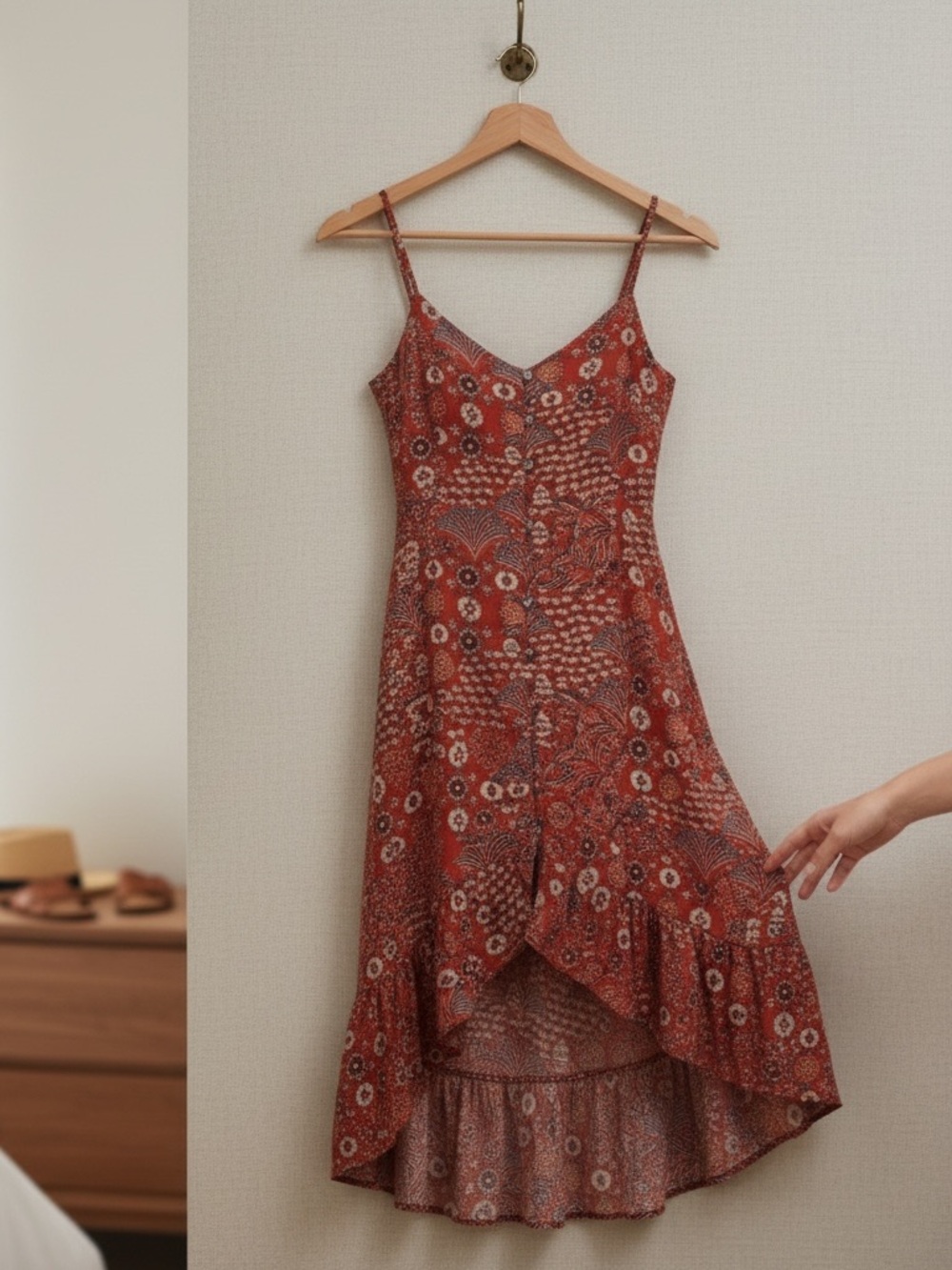 Abel the Label Lola Y2K  Tangerine Red Floral Boho Maxi Slip Dress Size S